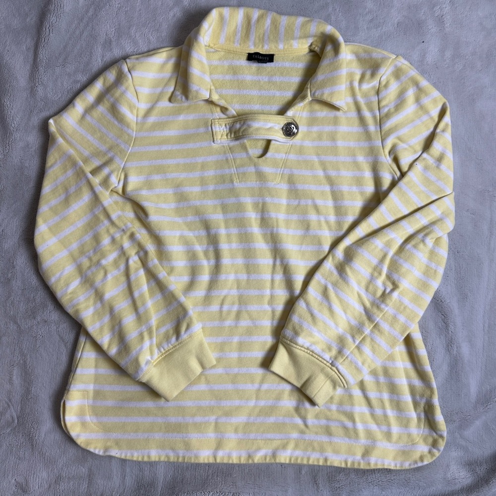 Talbots Striped Pullover Top Nautical Button Detail Yellow White M‎